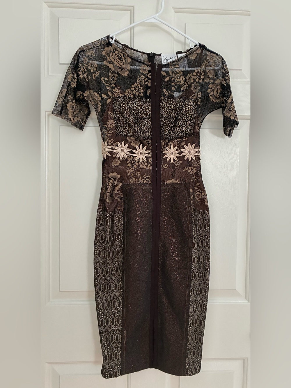 NWT - Read info. beguile by Byron Lars Brown Lace & Floral Patchwork Midi Dress
